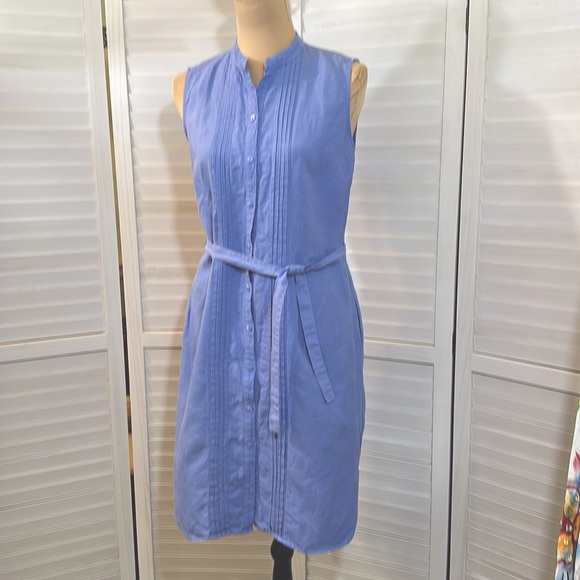 L.L. Bean Linen Chambray Dress Minimalist Lagenlook Preppy Blue Size 8 - Picture 5 of 6